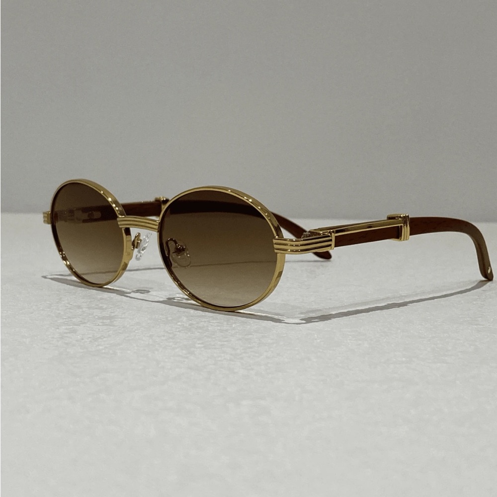 NEW Retro Oval Metal Sunglasses with Brown Ombré Lens OS - Picture 3 of 4